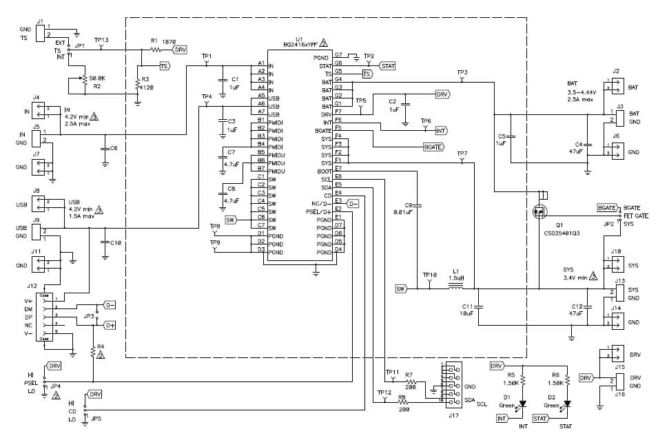 TIDA-00047, Solution for 2.5A, Dual-Input, Single Cell Switch mode Li-Ion Battery Charger with Power Path