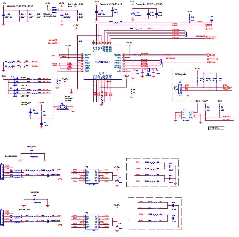 KSZ8863MLL-EVAL, Evaluation Board using KSZ8863MLL - Integrated 3-Port 10/100 Managed Switch