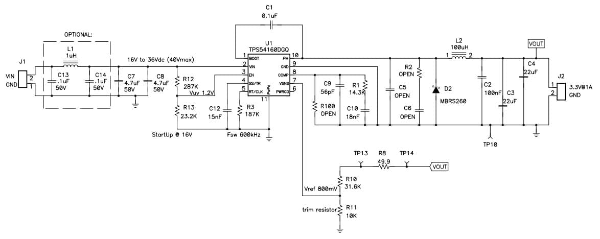 PMP2696, Non-Synchronous Buck Converter generating 3.3V input to an output of 13V@1A