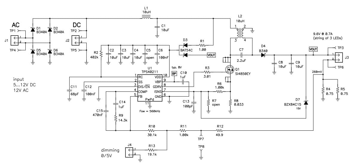 PMP5541, SEPIC (9.6V@700mA) for Lighting Applications