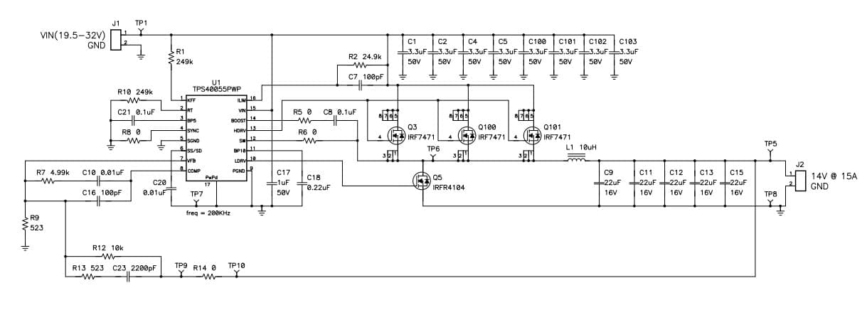 PMP3970, 20V-32V DC Input, 14V/15A Sync Buck, 98% Ultra-High-Efficiency