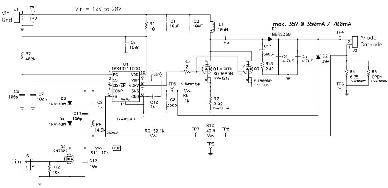 PMP4524, LED Boost 350mA/700mA with Dimming