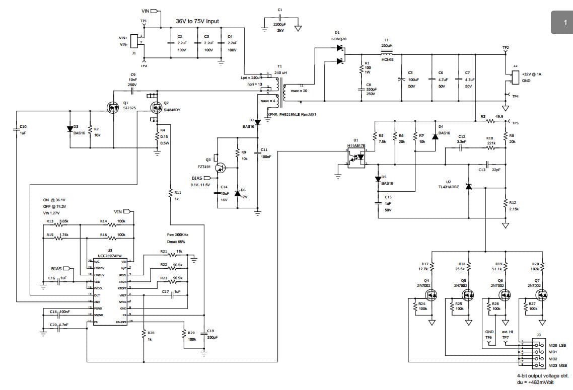 PMP7004, 36V to 75V input, 26V to 33V output @ 1A