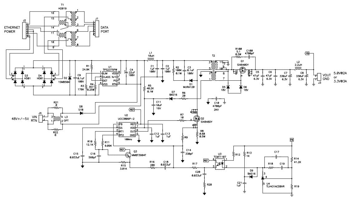 PMP929, Isolated, Synchronous Flyback, 3.3V @ 3A or 5V @ 2A PoE PD Power Supply Reference Design