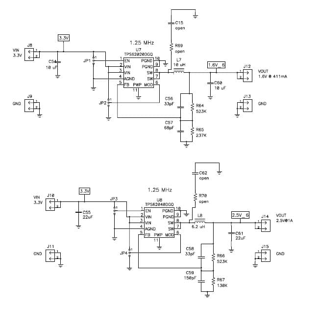 PMP1307, Buck-Boost (7.5V @ .5A, 8.5V @ 1.5A, 3.3V @ 2.6A, 5V @ 3.3A, 2.5V @ 1A, 1.6V @ 400mA)