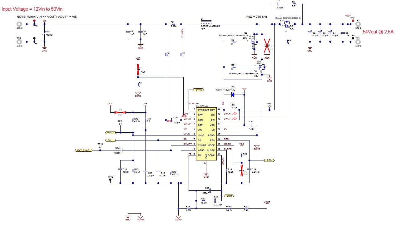 PMP7970, 12Vin to 50Vin, 54Vout @ 2.5A, Single-Phase Synchronous Boost Converter