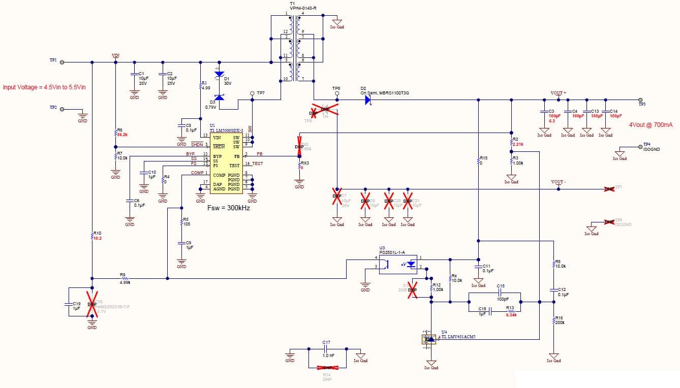 PMP7964, 4.5Vin to 5.5Vin, 4Vout @ 0.7A, Flyback