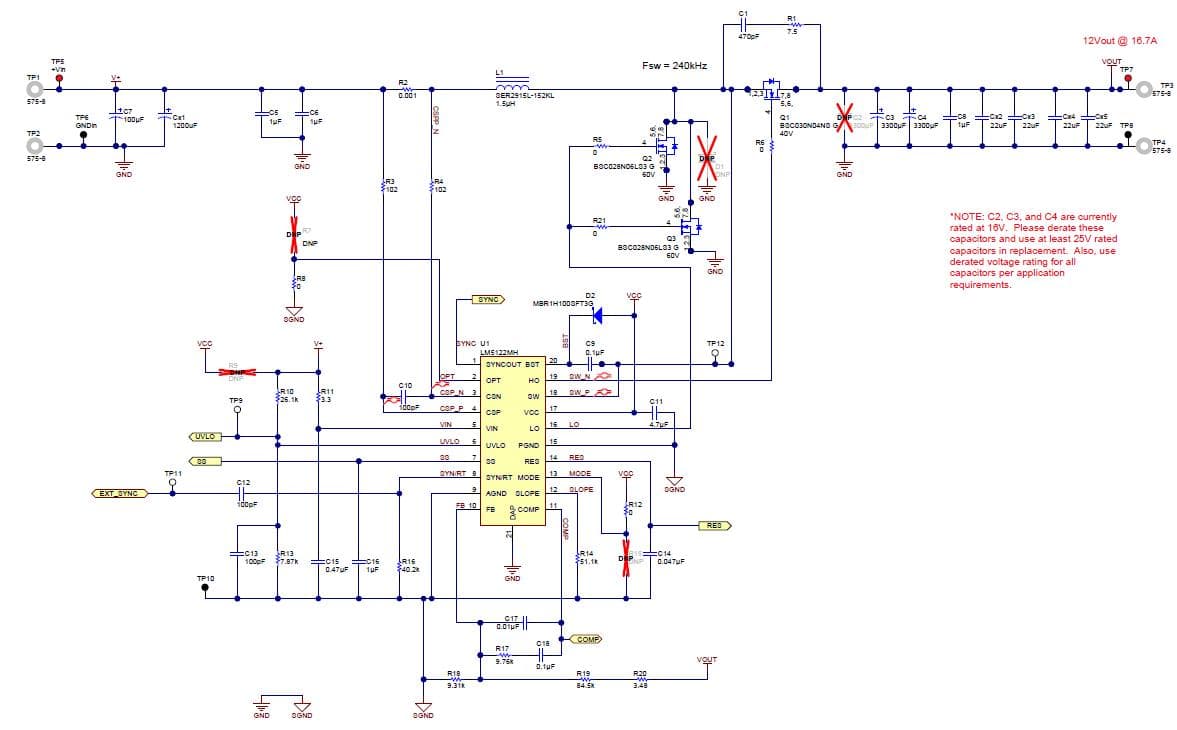 PMP7959, 6Vin to 16Vin, 12Vout @ 16.7A, Single-Phase Synchronous Boost Converter