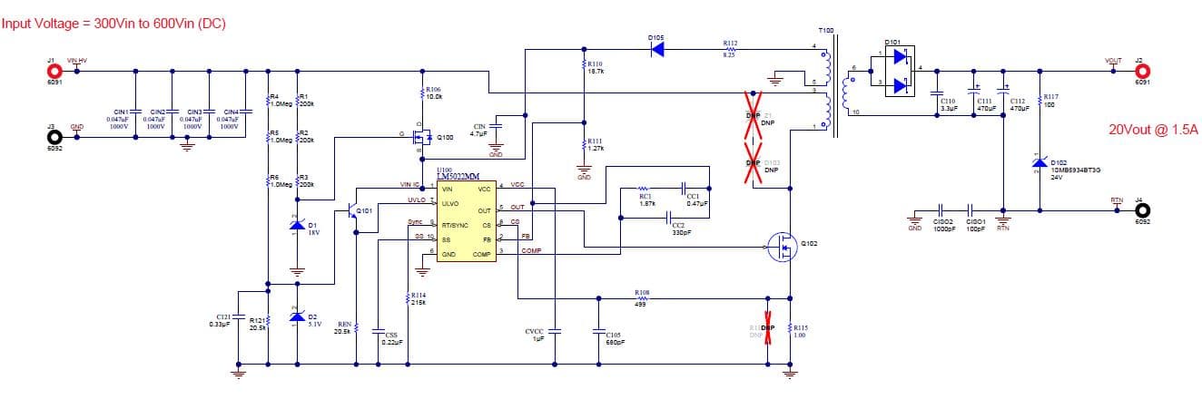 PMP7958, 300VDCin to 600VDCin, 20Vout @ 1.5A,