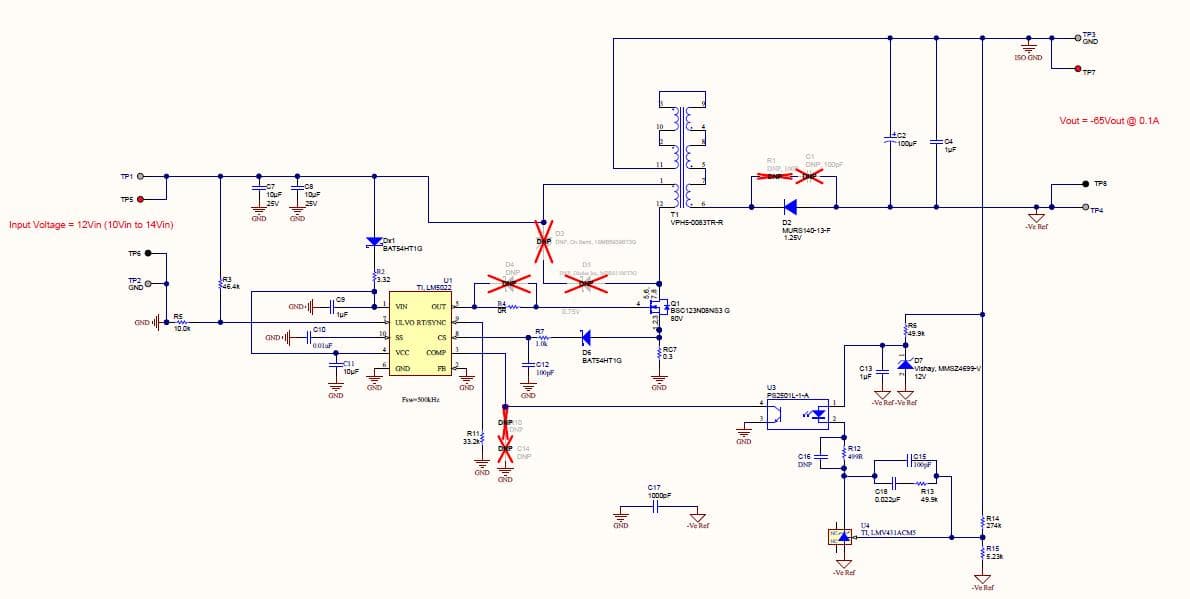 PMP7957, 10Vin to 14Vin, -65Vout @ 0.1A, Buck-Boost Converter