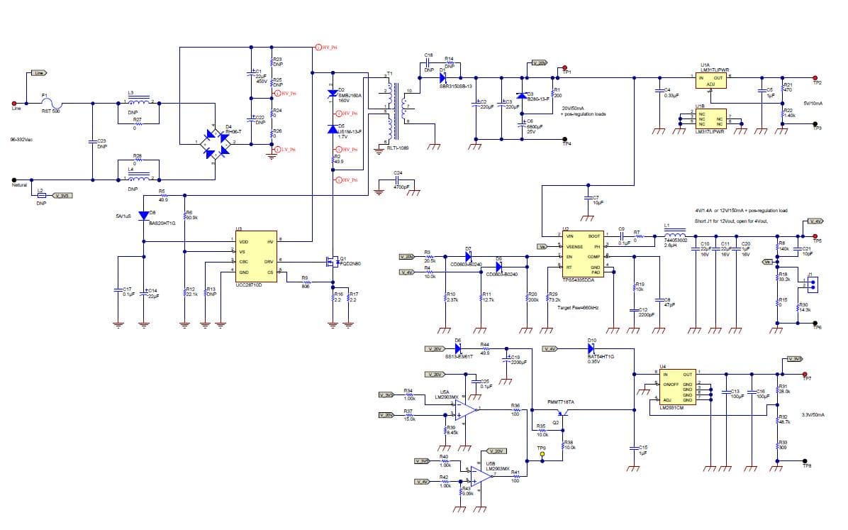 PMP8930.5, Primary-Side Regulated Flyback with 85 - 265VAC Input, high output energy storage for long hold up output voltages