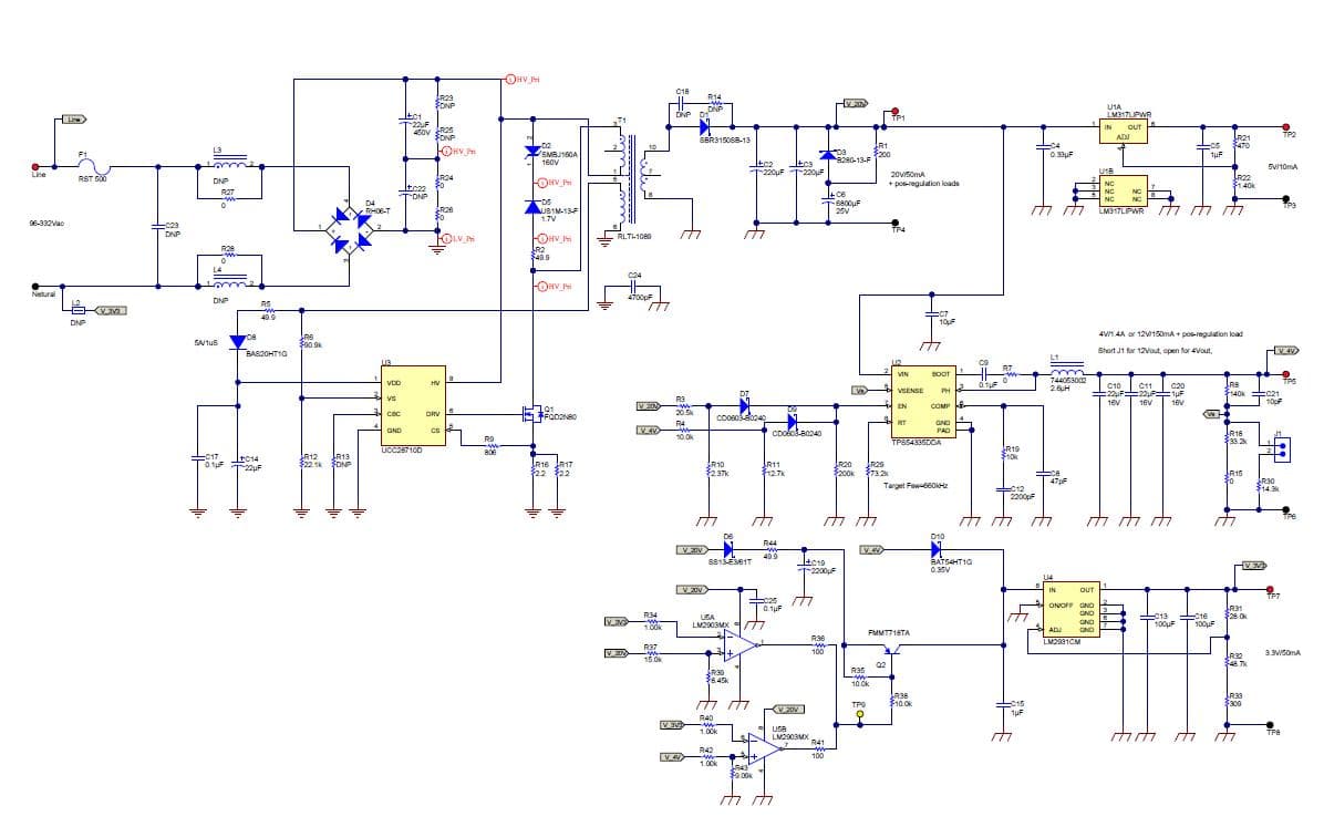 PMP8930.2, Primary-Side Regulated Flyback with 85 - 265VAC Input, high output energy storage for long hold up output voltages