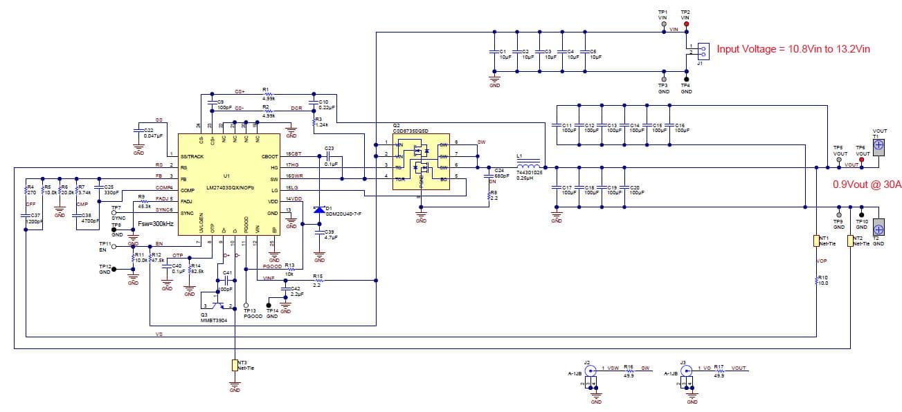 PMP7996, 10.8Vin to 13.2Vin, 0.9Vout @ 30A, Non-Isolated Synchronous Buck Converter