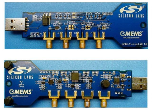 SI501-2-3-4-EVB, Evaluation Kit that is a USB plug-in board that allows for evaluation of the Si50xfamily of CMEMS oscillators