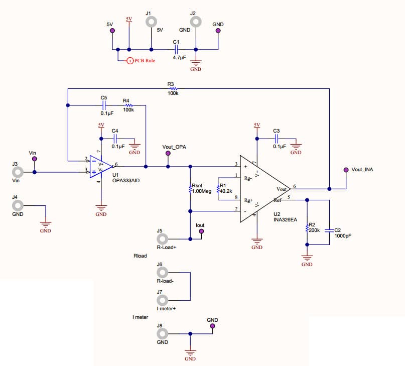 TIPD107, Low-Level V-to-I Converter Reference Design, 0V to 5V input to 0uA to 5uA output