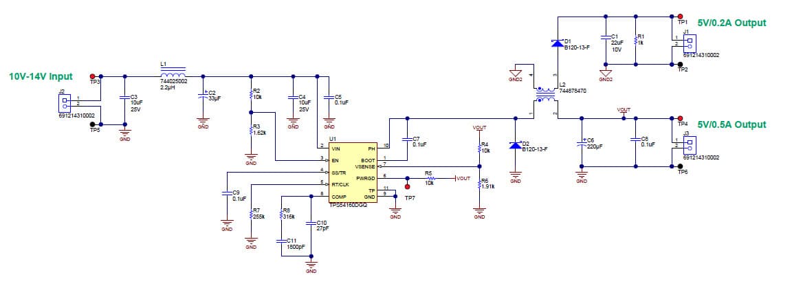 PMP9091.2, 12V Input, 3W, Dual 5V Output Buck Regulator