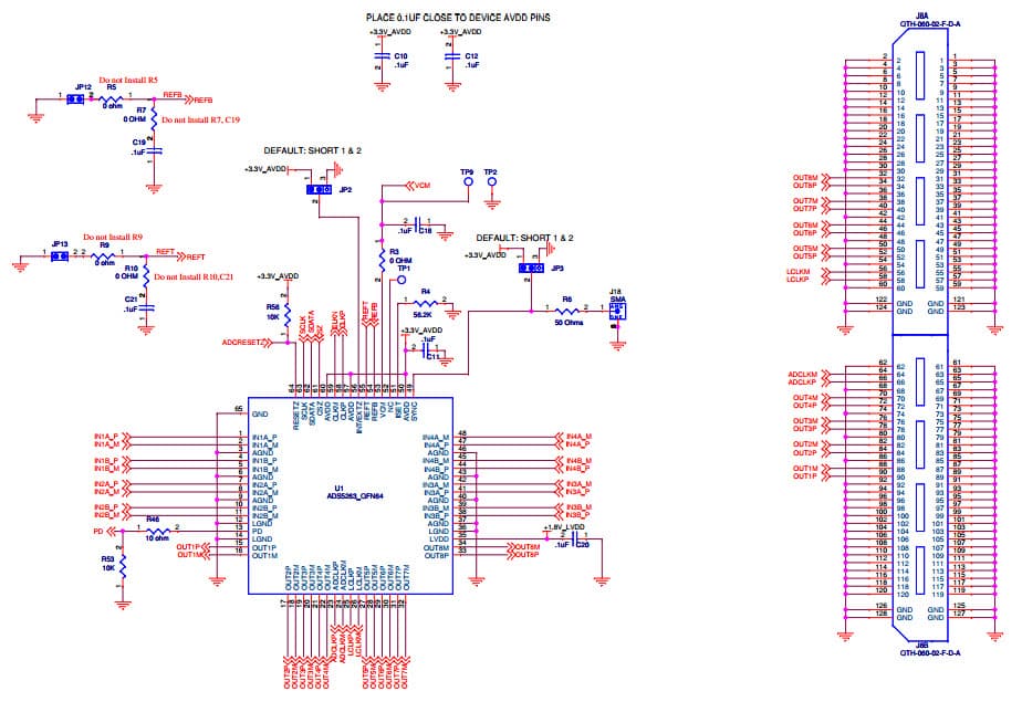 ADS5263EVM, Evaluation Board using ADS5263, Quad Channel, 16-Bit, 100 MSPS High-SNR ADC