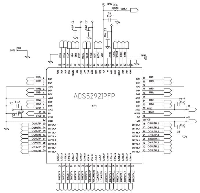 ADS5292EVM, Evaluation Board using ADS5292, Octal Channel 12-Bit, 80 MSPS and Low-Power ADC