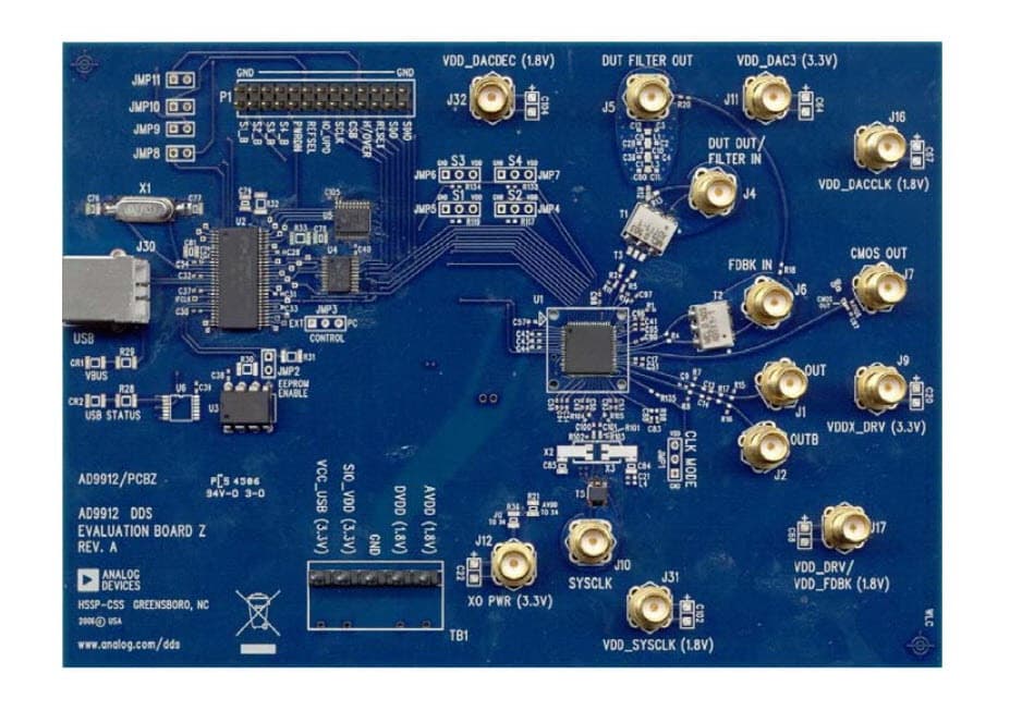 AD9912/PCBZ, Evaluation Board for the AD9912 Clock Synthesizer for Instrumentation