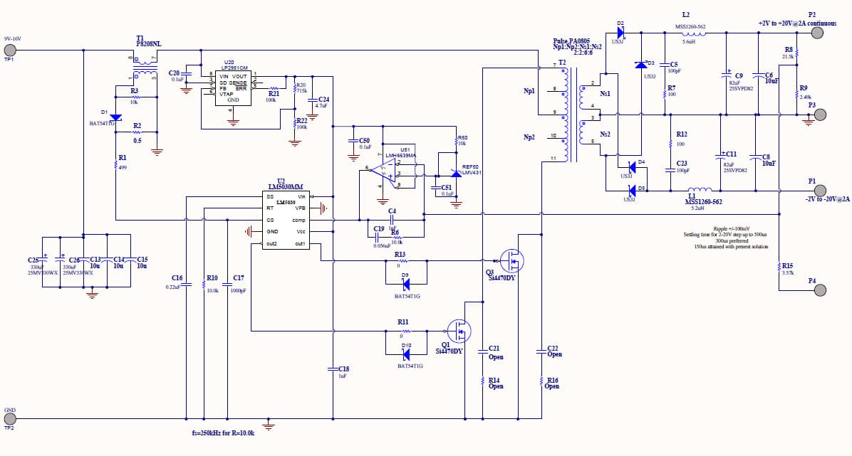 PMP7766, Non Isolated Push Pull with 9 to 16V Input and ± 2 to ± 20V Output