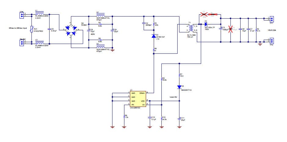 PMP9061, Primary-Side Regulated Flyback for universal AC Input and 16V/0.25A output