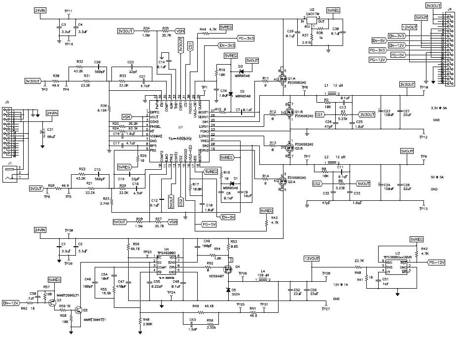 PMP2693, 24V to 3.3V-5V-12V DC/DC Platform