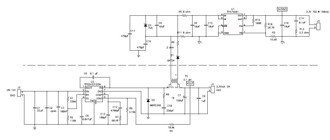 PMP4536, 12V input to 3.3@2A output + Isolated 3.3V@150mA