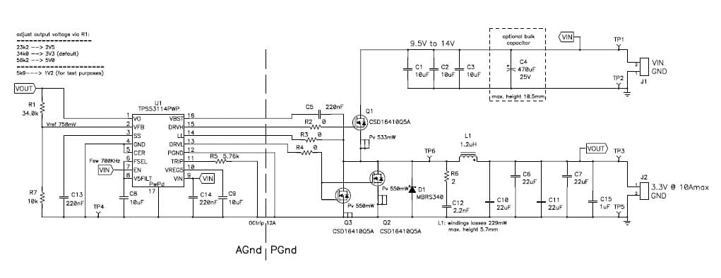 PMP5551, Uses TPS53114 to generate 3.3V@1.0A, designed for Point of Load type applications