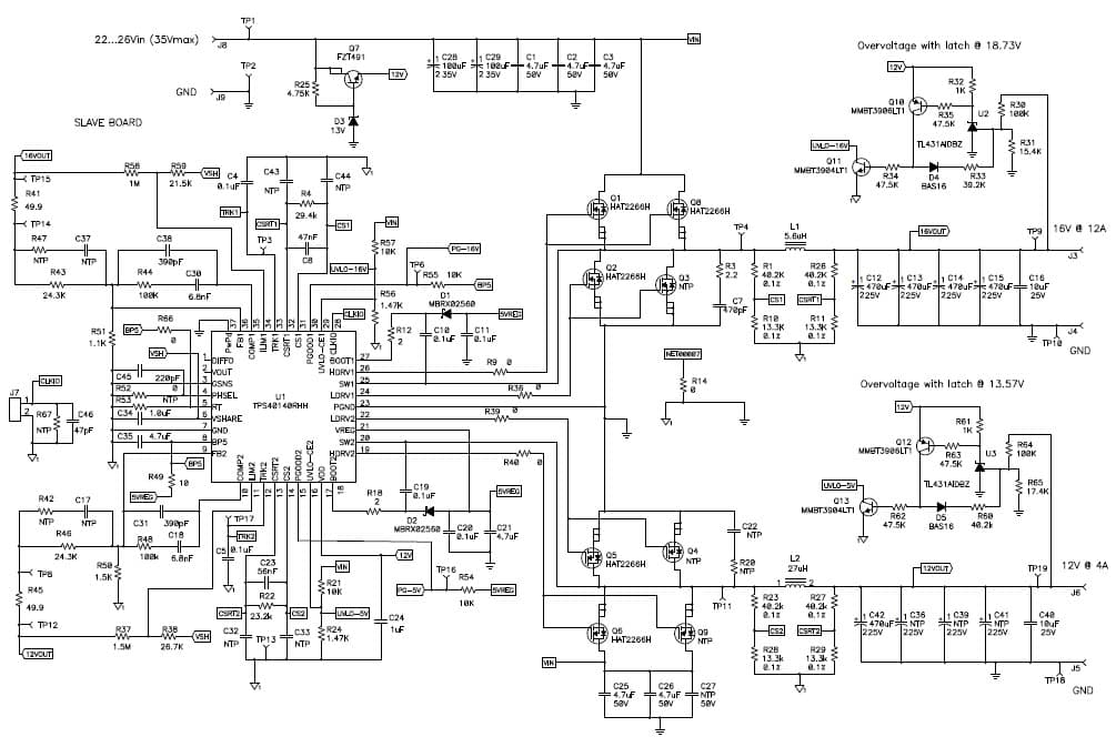 PMP4591, Generates two outputs 16V@13A and 5V@10A using TPS40140