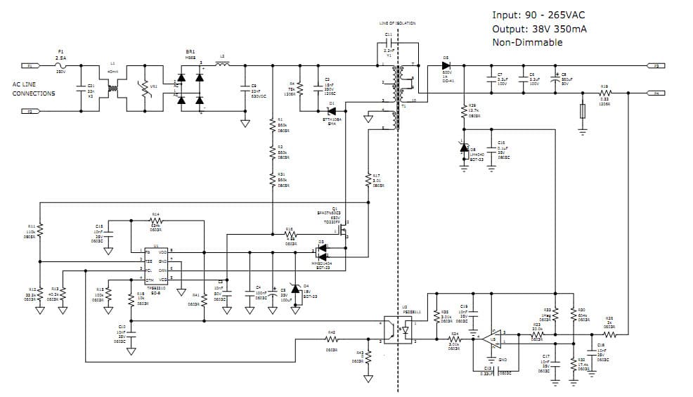 PMP6001, Non-Dimmable LED Lighting Driver Controller (38V@350mA)