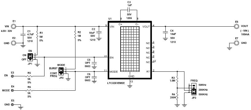 LTC3261EMSE Demo Board, Low Noise Dual Supply Inverting Charge Pump