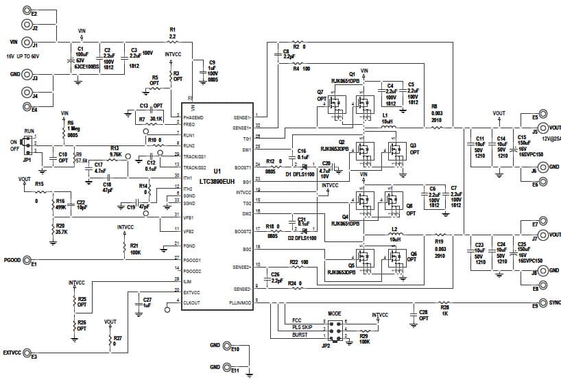 LTC3890 Demo Board, 60V, Low IQ Multiphase Synchronous Step-Down Converter