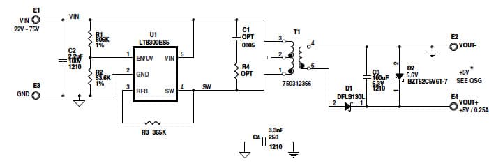 DC1825A, Demo Board based on LT8300, 100VIN Micro-power Isolated Flyback Converter with 150V/260mA Switch