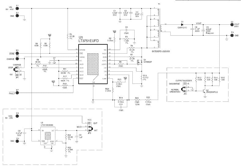 DC1322A, Demonstration circuit is a high current capacitive charging circuit featuring the LT3751EUFD DC/DC Flyback Converter