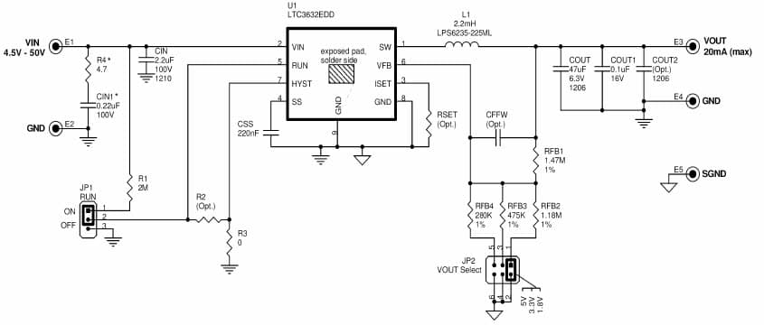 LTC3632EDD Demo Board, High efficiency 20mA monolithic synchronous buck regulator