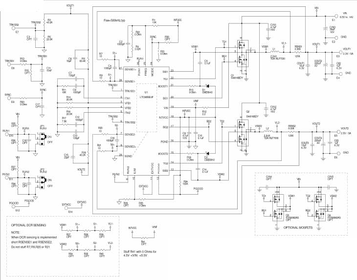 LTC3850EUF Demo Board, 3.3V/5A and 5V/5A Regulator