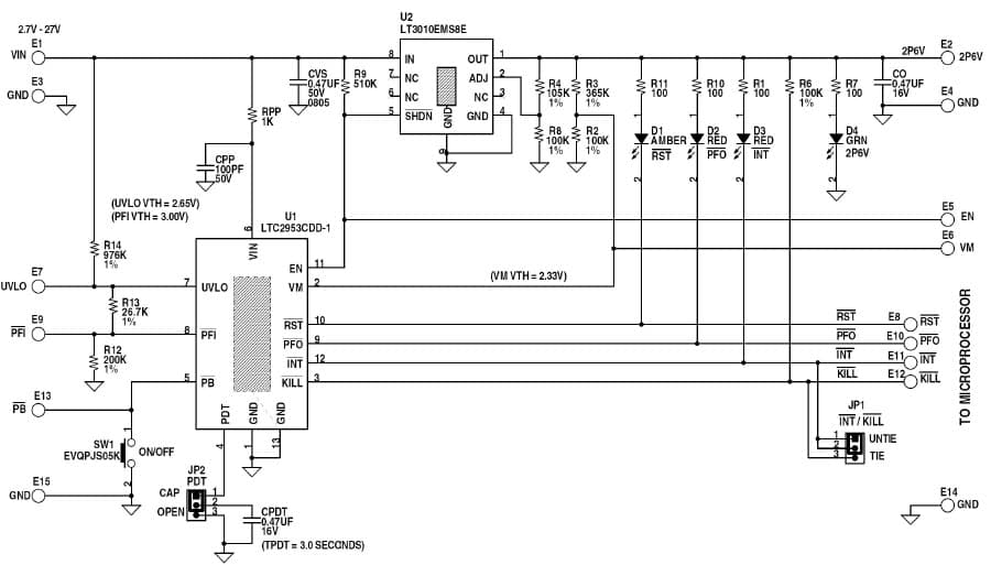 LTC2953 Demo Board, Push-Button Controller with Dual Battery Monitor