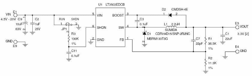 LT3503 Demo Board, 1.2A, 2.2MHz Step-Down Switching Regulator in 2mm3mm DFN