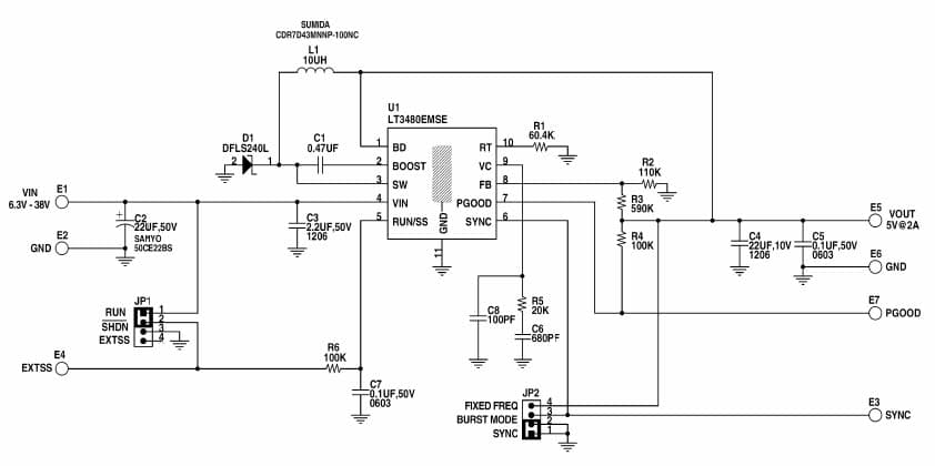 LT3480EMSE Demo Board, 2A, 38V Step-Down Switching Regulator with SYNC Function