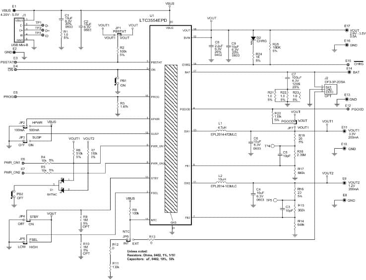 LTC3554EPD Demo Board, Micro-power USB Power Manager with Two Step-Down Regulators