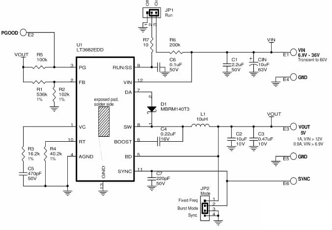 LT3682EDD Demo Board, 1A Power Step-down Switching Regulator