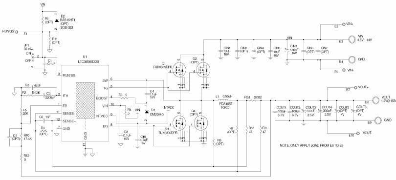 LTC3854EDDB Demo Board, Small Footprint, Low Pin Count Synchronous Step-Down Controller with Wide Vin Range