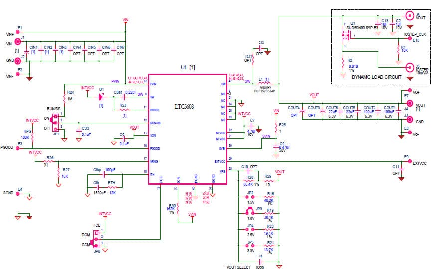 DC1320A-A, Demonstration Board featuring LTC3608EWKG high current, high input voltage monolithic DC/DC step-down converter