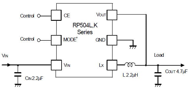 RP504L Application Circuit, DC to DC Step-Down Converter in DFN Package