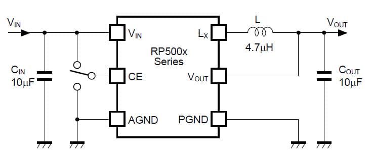 RP500Z161 Application Circuit, DC to DC Step-Down Converter with Synchronous Rectifier