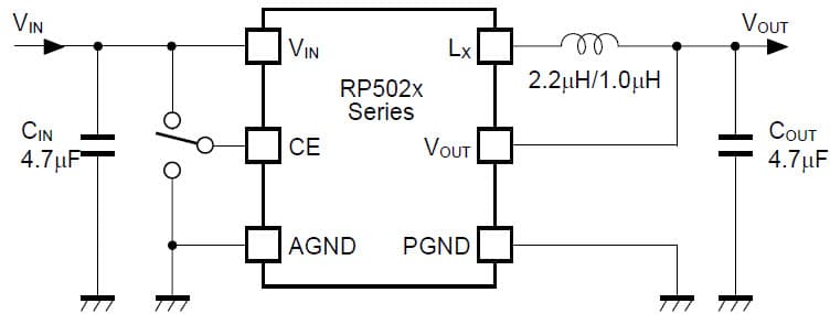 RP502L081 Application Circuit, DC to DC Step-Down Converter with Synchronous Rectifier