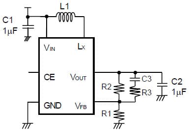 R1200K001 Application Circuit, DC to DC Step-Up Converter for OLED backlight with shut-down function