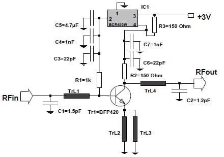 Low-Noise-Amplifier optimized for input and output return loss at 1.9-GHz using BFP420