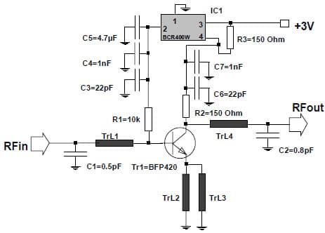 Low-Noise-Amplifier optimized for minimum Noise Figure at 1.9-GHz using BFP420