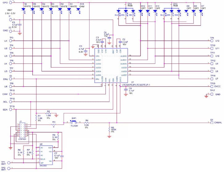 LTC3207-1 Demo Board, 600mA Universal Multi-Output LED/CAM Driver